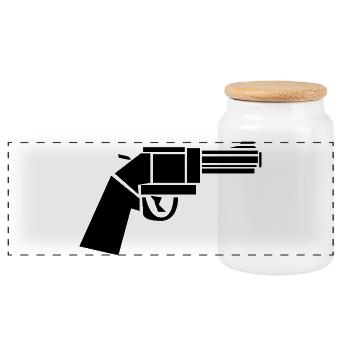 Vintage Revolver – Western Illustration - Panoramic Cookie Jar with Wooden Lid - white - Front