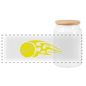 tennisball_flames_colour - Panoramic Cookie Jar with Wooden Lid - white - Front