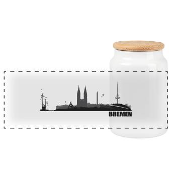 Bremen - Panoramic Cookie Jar with Wooden Lid - white - Front