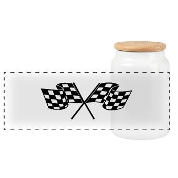 racing flags sport - Panoramic Cookie Jar with Wooden Lid - white - Front