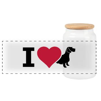 IL Dachshund wire-haired dachshund - Panoramic Cookie Jar with Wooden Lid - white - Front