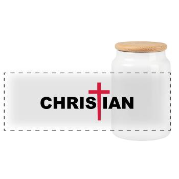 Christian Cross - Panoramic Cookie Jar with Wooden Lid - white - Front