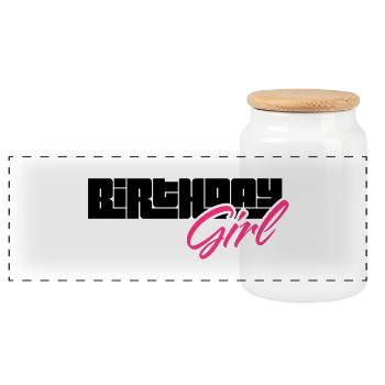 fille d'anniversaire - Boîte à biscuits avec couvercle en bois - blanc - Devant