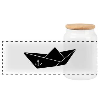 Boat - Panoramic Cookie Jar with Wooden Lid - white - Front