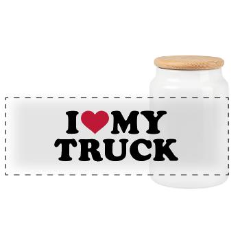 I love my Truck - Boîte à biscuits avec couvercle en bois - blanc - Devant