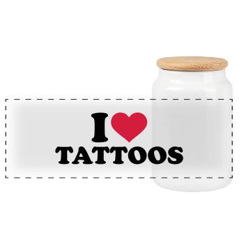 I love Tattoos - Panoramic Cookie Jar with Wooden Lid - white - Front
