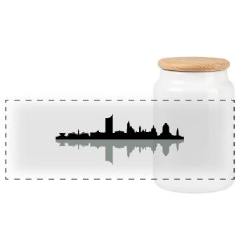 Skyline Leipzig Schatten - Panorama Keksdose mit Holzdeckel - Weiß - Vorne