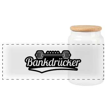 bankdruecker_gu1 - Panorama Keksdose mit Holzdeckel - Weiß - Vorne
