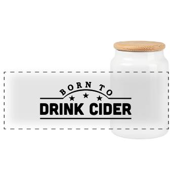 born to drink cider banner - Panoramic Cookie Jar with Wooden Lid - white - Front