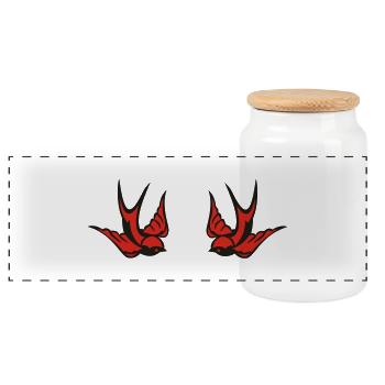 swallow - Panoramic Cookie Jar with Wooden Lid - white - Front