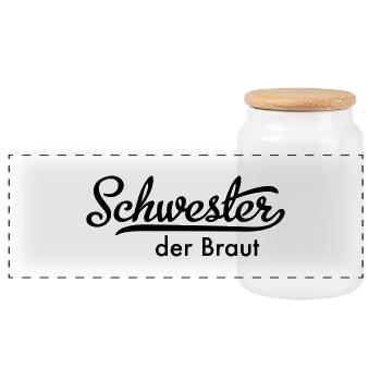 Schwester der Braut - Panorama Keksdose mit Holzdeckel - Weiß - Vorne