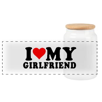 i love my girlfriend - Boîte à biscuits avec couvercle en bois - blanc - Devant