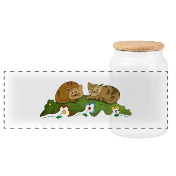 Katzen - Panorama Keksdose mit Holzdeckel - Weiß - Vorne