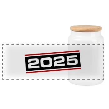 2025 year - Panoramic Cookie Jar with Wooden Lid - white - Front