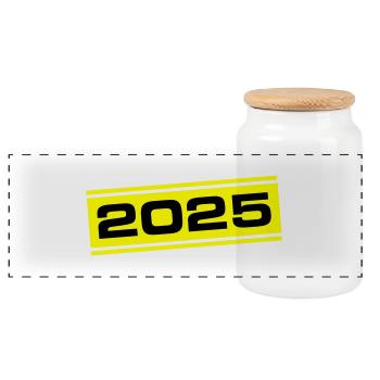 2025 year - Panoramic Cookie Jar with Wooden Lid - white - Front