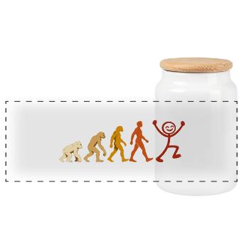 Evolution Mensch Freude Retro Design - Panorama Keksdose mit Holzdeckel - Weiß - Vorne
