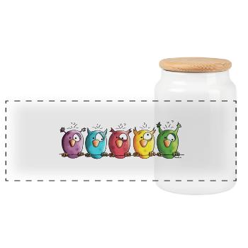 Funny Owls - Eule - Vogel - Panorama Keksdose mit Holzdeckel - Weiß - Vorne
