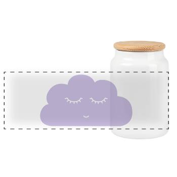 Cloud with sleeping face - Panoramic Cookie Jar with Wooden Lid - white - Front
