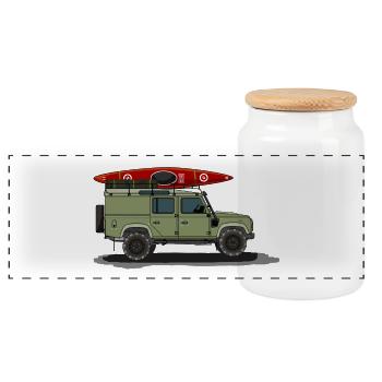 Geländewagen Ikone im coolen Design - Panorama Keksdose mit Holzdeckel - Weiß - Vorne