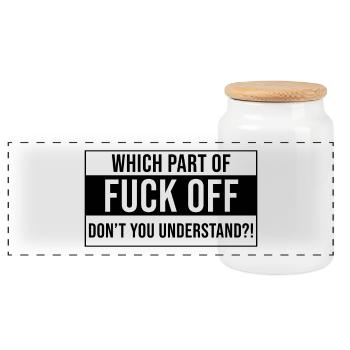 Which Part Of Fuck Off Gift Idea - Panoramic Cookie Jar with Wooden Lid - white - Front