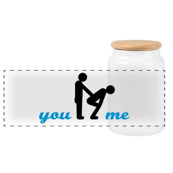 two guys (b) - Panoramic Cookie Jar with Wooden Lid - white - Front