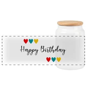 Birthday. HAPPY BIRTHDAY. Happy birthday. - Panoramic Cookie Jar with Wooden Lid - white - Front