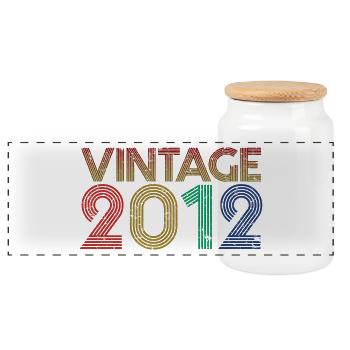 Retro Jahrgang 2012 - 11 Jahre Geburtstagsgeschenk - Panorama Keksdose mit Holzdeckel - Weiß - Vorne