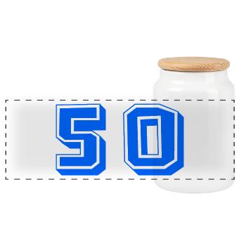 50 JAHRE. 50-jähriges JUBILÄUM. JUBILÄUM 50 JAHRE. 50 - Panorama Keksdose mit Holzdeckel - Weiß - Vorne