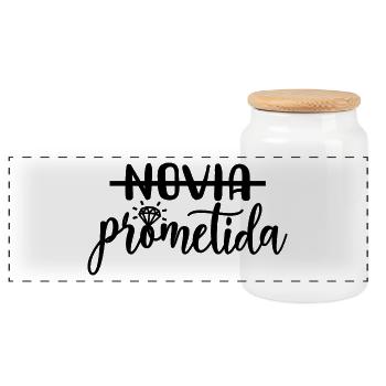 Prometida Fiancée Engagement Wedding Bride To Be - Panoramic Cookie Jar with Wooden Lid - white - Front