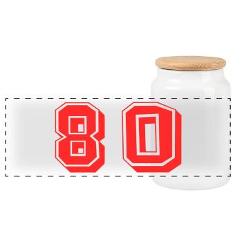 80. 80 JAHRE. 80-JÄHRIGES JUBILÄUM. 80. GEBURTSTAG. - Panorama Keksdose mit Holzdeckel - Weiß - Vorne