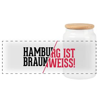 Hamburg ist braun weiß - St. Pauli T-Shirt - Panorama Keksdose mit Holzdeckel - Weiß - Vorne