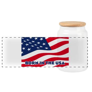 Born in the USA - Panoramic Cookie Jar with Wooden Lid - white - Front