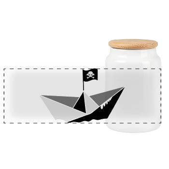 Papier Piratenschiff - Panorama Keksdose mit Holzdeckel - Weiß - Vorne