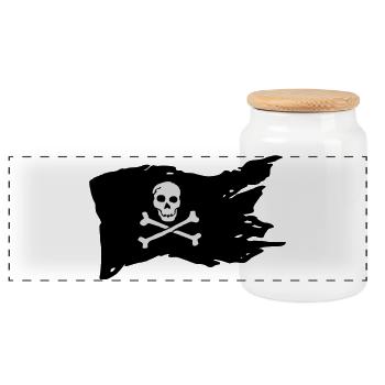 Pirate flag (colors can be customized!) - Panoramic Cookie Jar with Wooden Lid - white - Front