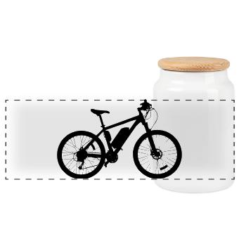 E bike - Panoramic Cookie Jar with Wooden Lid - white - Front