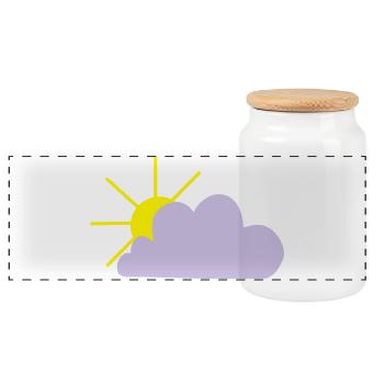 Sonne sieht hinter der Wolke hervor - Panorama Keksdose mit Holzdeckel - Weiß - Vorne
