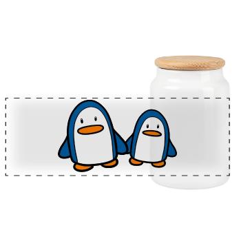Two penguins - Panoramic Cookie Jar with Wooden Lid - white - Front