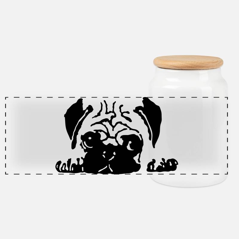 Mops - Panorama Keksdose mit Holzdeckel - Weiß