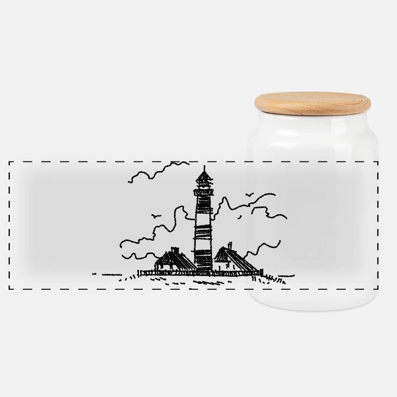 Leuchtturm Westerhever - Panorama Keksdose mit Holzdeckel - Weiß