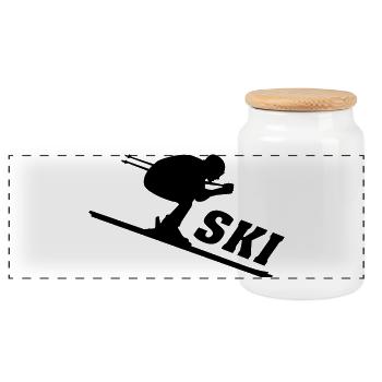 Ski, ski, skiing, après ski, freeski, winter - Panoramic Cookie Jar with Wooden Lid - white - Front