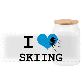 I Love Skiing - Panorama Keksdose mit Holzdeckel - Weiß - Vorne