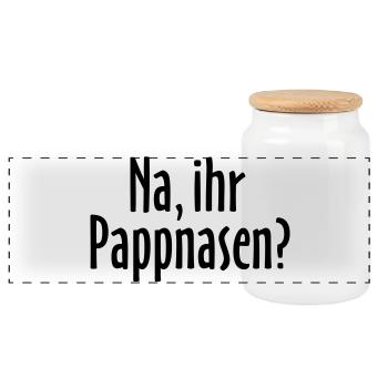Lustiger Berlin Spruch: Na, ihr Pappnasen? - Panorama Keksdose mit Holzdeckel - Weiß - Vorne