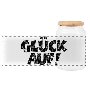 Glück Auf! (Vintage/Schwarz) - Panorama Keksdose mit Holzdeckel - Weiß - Vorne