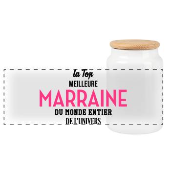 Marraine / Tante / Tata / Famille / Filleul - Boîte à biscuits avec couvercle en bois - blanc - Devant
