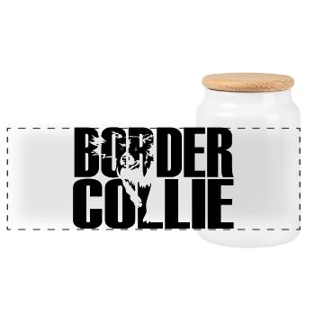 Border Collie - Panoramic Cookie Jar with Wooden Lid - white - Front