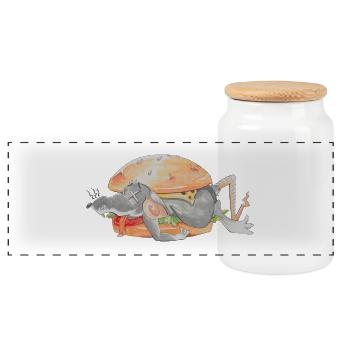 Ratfoodz 'I can haz Ratzburger (Backprint) @ Ratz - Panoramic Cookie Jar with Wooden Lid - white - Front