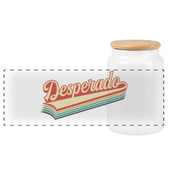 Desperado Retro Text - Panoramic Cookie Jar with Wooden Lid - white - Front