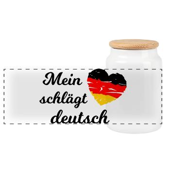 Mein Herz schlägt Deutsch - Panorama Keksdose mit Holzdeckel - Weiß - Vorne