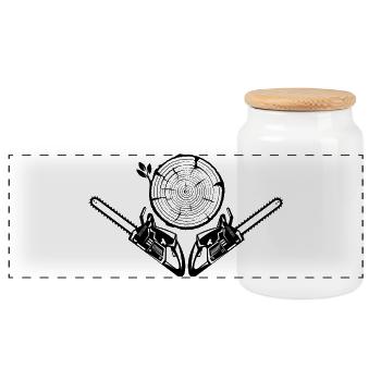 Crossed Chainsaws Pattern - Panoramic Cookie Jar with Wooden Lid - white - Front