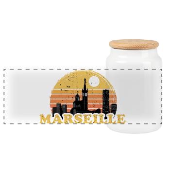 Marseille Sonnenaufgang Geschenk Vintage - Panorama Keksdose mit Holzdeckel - Weiß - Vorne